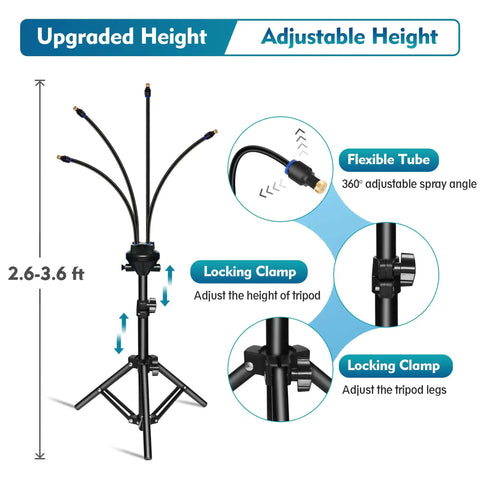 Adjustable Standing Outdoor Misting System for Patio Cooling 2.6 to 3.6 ft height with locking clamp and flexible tube