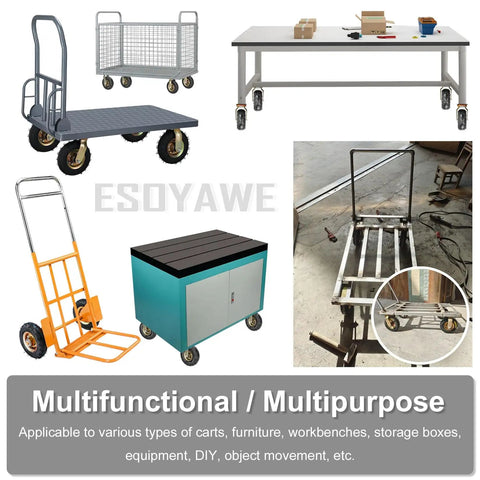 Heavy Duty Pneumatic Rubber Swivel Casters Built Tough Workhorse Grade Industrial Wheels Set Of Four Eight Inch Top Plate Mount on multiple carts.