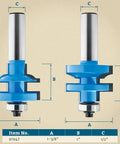 Top Shelf 1/2 Inch Carbide Router Bit Set Engineered For Quick Rail And Stile Door Frames With Tight Cope And Stick Joints, showing dimensions.
