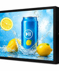 Commercial Outdoor Wall Mount Digital Display Screen 21 Inch IP65 Waterproof Advertising Signage with bright lemon soda visuals.