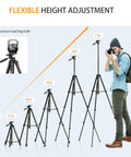 Height adjustable 71 Inch Aluminum Camera Tripod Stand With Wireless Remote And Phone Holder, max 6.6 pounds support