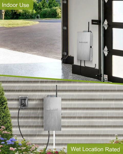 Smart Landscape Lighting Transformer With WiFi 300W Outdoor Low Voltage Timer installed both indoors and outdoors.