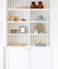 Black and White Peel and Stick Wallpaper Geometric Herringbone Vinyl Self Adhesive in bookshelf background