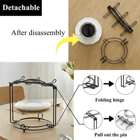 Tea Cup Holder For Countertop And Display Stand Foldable Metal Rack For Saucers And Espresso Cups Cool Home Bar Decor Organizer Rustproof Iron Coffee Cup Rack With Smooth Welded Finish