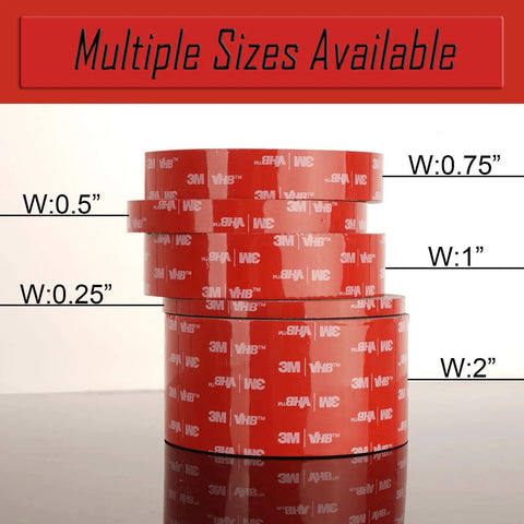 Rolls of various widths of Double Sided Mounting Tape Heavy Duty 0.25 Inch Wide 10 Feet Black Waterproof Foam Tape 5925 VHB Acrylic Adhesive
