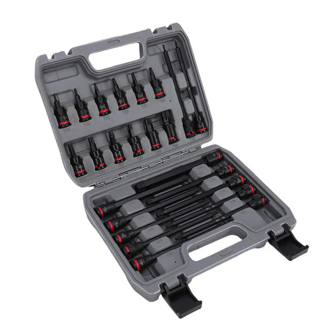 Dope 24 Piece Impact Socket Set With Star Bits T10 To T60 For Heavy Duty Car Repairs And Machine Work Plus Crv Steel Deep Sockets In Blow Mold Case open case