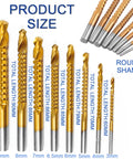 Eight Pack Titanium Coated High Speed Steel Twist Drill Bits Three To Ten Millimeter Size Serrated Grooving Bits sizes 3mm to 10mm
