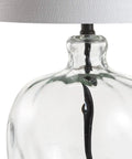 Close-up of Clear Glass And Black Metal LED Table Lamp For Bedroom And Living Room, Transitional Farmhouse Style Nightstand Light.