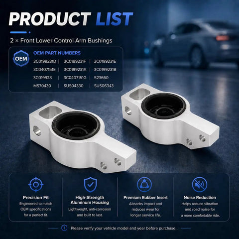 2 Pcs Front Lower Control Arm Rearward Bushing Bracket Replacement For Passat 2012 2014 Direct Fit, OEM Grade Compatibility, Durable Steel Construction, Restores Alignment, Smoother Ride, Easy Install Front Suspension Accessory, two aluminum bushings