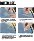 Steps showing how to use Two Pack Windshield Chip Repair Kit With Glass Repair Resin For Windshields Mirrors And Windows Universal Cracks