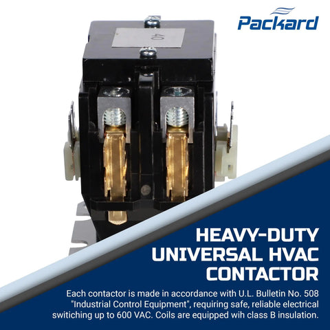 Hecka Reliable 2 Pole Contactor With 40 Amp Output And 24V Coil Handles 600V AC Jobs Smooth, close-up view of electrical relay.