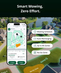 App interface showing mowing schedule and zones for One Plus Robotic Lawn Mower With Wire Free RTK And Vision Navigation