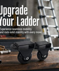 Telescopic Ladder Wheels And Retractable Wheel Casters Set For Folding Aluminum Ladders Smooth As Butter Rolling Replacement Tires on workbench.
