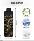 Steampunk Gears Print Insulated Water Bottle For Gym And Outdoor Adventures with size chart, BPA-free and sweat-free icons