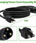 Rugged 10 Foot 3 Pin Charging Cable For Evolution Icon Golf Cart 48V Electric Vehicle 120V To 220V 16 Amp with three pronged ends.