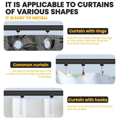 Flexible Ceiling Curtain Track System For Home And RV Dope Bendable Curtain Rail Mount That Supports Room Dividers, Bunk Beds, And Curved Layouts, 9.8 Ft Long Black Quick Install With Sleek Unobtrusive Look. Black ceiling curtain track with rings, clips, and hooks for curtains
