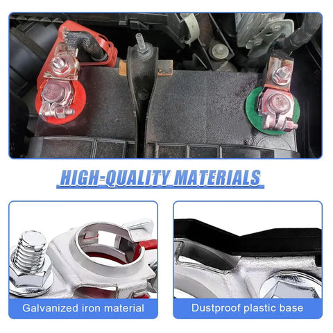 Heavy Top Post Battery Terminal Connector Adapter Rock Solid Galvanized Steel For Smoother Starts And Reliable Power Transfer with insulated covers.