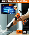 Cordless Caulking Gun Drip Free With LED Light, 4 Speed Settings, 10oz 300ml Cartridge shown in use with two batteries