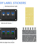 Rocker Switch Panel 12V Marine Waterproof Toggle Switch With Blue LED, Pre-Wired 3-Gang, with DIY and Night Glow Stickers