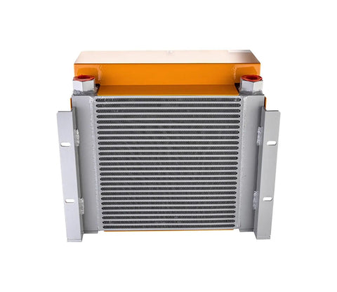 Front view of Heavy Duty Hydraulic Oil Cooler Plate Heat Exchanger Air Cooled Radiator for Industrial Hydraulics.