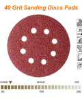 50 Pcs 125mm 8 Holes Sanding Discs And Pads 5 Inch 40 Grit Hook And Loop Sandpaper Sheets For Random Orbital Sander