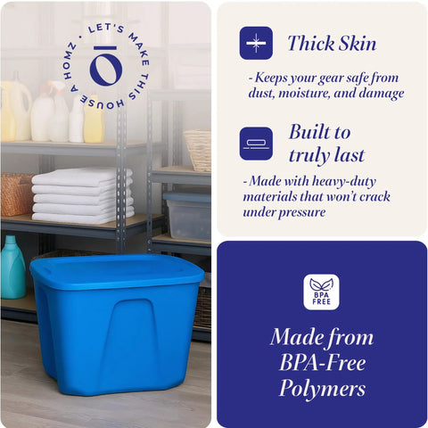 4 Pack 18 Gallon Blue Plastic Storage Bins With Lids, Heavy Duty Molded Stackable Totes For Bedroom, Kitchen, And Garage Organization