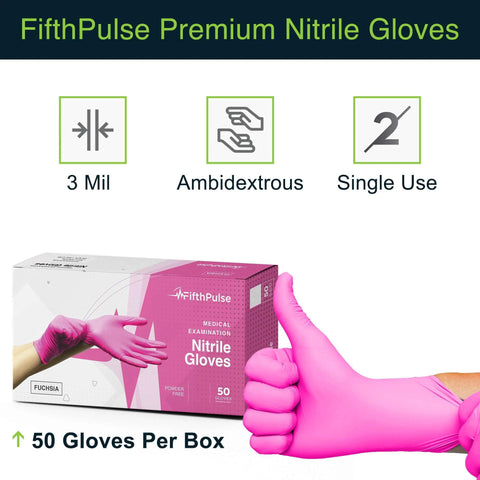 Hot Pink Nitrile Disposable Gloves 3 Mil Medium Size Pack Of 50 Powder Free Latex Free Medical Exam And Surgical Gloves Food Safe