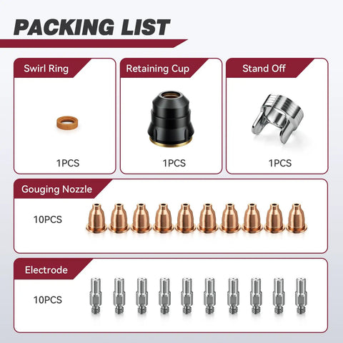 IPT60 Plasma Gouging Nozzle Set For Plasma Cutters 23 Pcs Includes Gouging Nozzles, Electrodes, Swirl Ring, Retaining Cup, Standoff