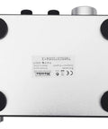 Bottom view of USB Audio Interface for Mac, PC, and iPad With XLR Mic Preamps, 48V Phantom Power, Guitar Input, rubber feet.