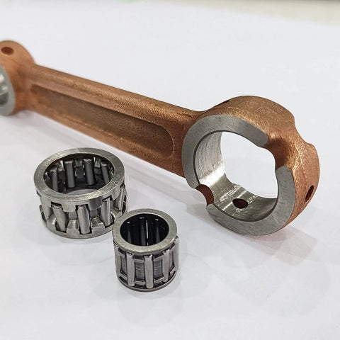 YD100 Connecting Rod With Needle Bearing Set For 2 Stroke Gas Motorized Bicycle, displaying rod and bearings