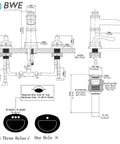 Technical diagram of Widespread Matte Black Bathroom Faucet With Pop Up Drain For 3 Hole Install Two Handle Waterfall Lavatory Tap