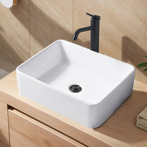 Rectangular White Ceramic Vessel Sink For Bathrooms 16 By 12 Inches Sleek Modern Farmhouse Above Counter Basin European Style