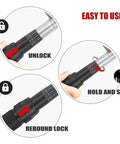 Steps to use Beefy 3/8-Inch Drive Click Torque Wrench With 10-100 Ft-Lb / 15-135 Nm Range showing unlock, hold and set, rebound lock.