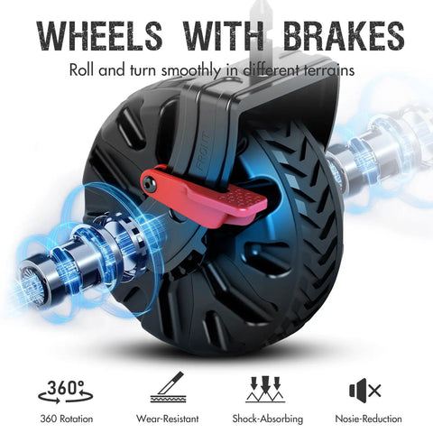 Heavy Duty Collapsible Wagon With Brakes For All Terrain Wheels close-up view of wheel with brake mechanism, utility cart