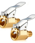 Two Pack Brass Locking Tire Air Chucks With Clip Adapter For Quick Connect To Tire Inflators And Air Compressors Fits 8mm Valve Threads