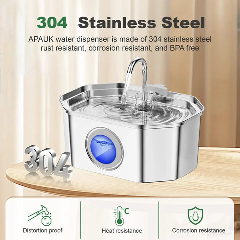 Stainless Steel Cat Water Fountain 108oz 3.2L With Water Level Window, Automatic Pet Fountain For Cats And Dogs, BPA free