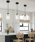 Modern Black Farmhouse Pendant Light With Glass Shade Industrial Style Hanging Light Fixture Adjustable Pendant Lighting For Kitchen Island Bar Dining Room And Bath in modern kitchen setting
