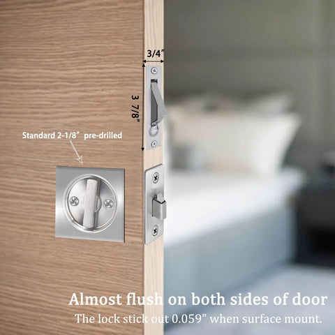 Installed Privacy Pocket Door Lock With Pull In Stainless Steel 304 - Heavy Duty Pocket Door Knob, brushed nickel finish