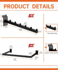 Slatwall Display Accessories Kit With U Shaped Tubing Hang Rails And Waterfall Hooks For Clothing Retail Includes Four 24 By 12 Inch Hang Rails And Eight 12 Inch Six Ball Hooks Pro Grade Steel With Black Powder Coat Supports Up To 30 Lbs, showing product dimensions and details.