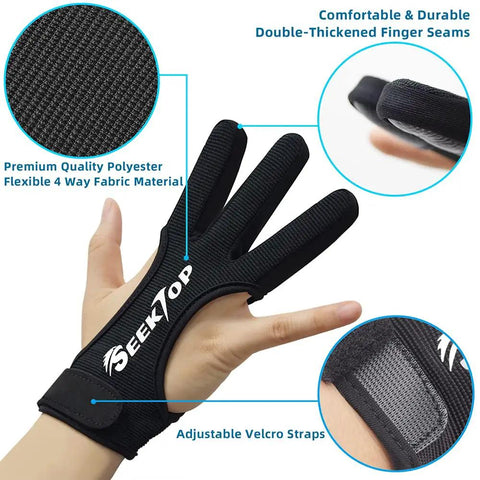 Dope Three Finger Archery Gloves Leather Shooting Protector with non-slip cow leather tips, adjustable Velcro strap, polyester material