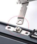 Close-up of Stainless Steel Window Restrictor Stopper For Your Pad Security Keeps Airflow And Light While Lockin Tight in place
