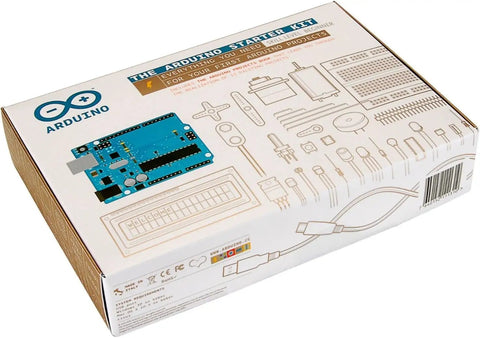 Packaging for the Top Shelf Electronics Learning Kit For Absolute Beginners with Arduino components and project guides.