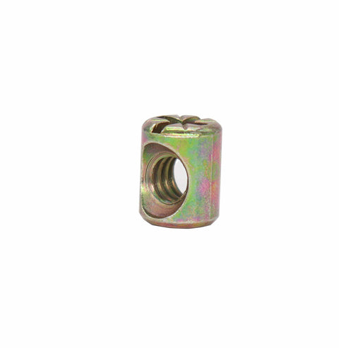Zinc plated barrel nut from 50 Piece 1/4-20 Crib Hardware Replacement Kit With Zinc Plated Hex Socket Cap Screws And Barrel Nuts.