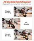 VEVOR 1500W Belt Grinder Sander With VFD Variable Speed Control 72X2 Inch Polisher Knife Making Machine showing circular, flat, and curved grinding modes.