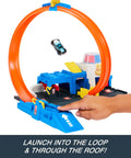 Police Station Track Set With Adjustable Loop And Four Lane Race 1:64 Scale Die Cast Vehicle Included Multi Path Stunts And City Chase Action For Kids Kid Friendly Durable Playworthy Raceway Fun launching car