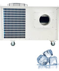 Heavy Duty Portable Air Conditioner Rock Solid Industrial Spot Cooler With Killer 61000 BTU Cooling and Insane 2900 Cubic Meter Per Hour Airflow for Garage Shop Warehouse Use On 3 Phase 220V Power side view with blue grate.