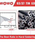 Rosin Core Solder Wire For Electrical Soldering 0.6 mm Diameter 50 G Spool Prefluxed With Two Percent Rosin Core Flux No Extra Flux Needed Ideal For PCB Assembly And Electrical Wiring Delivers Smooth Reliable Joints showing 63/37 tin lead ratio and structure