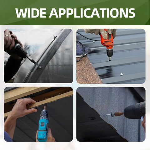 Heavy Duty Metal Roofing Screws Featuring Knockout Rubber Washers And Hex Bit Driver Ten Gauge By Three Fourth Inch self drilling into metal panels.