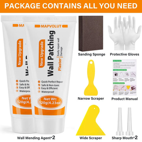 Drywall Repair Kit 2 Pack With Scrapers And Protective Gloves Odorless No Mess Quick Patch For Holes And Cracks In Home Walls