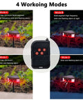 3x129 DB Crazy Loud Sound And Light Alarm With 360 Degree Ultrasonic Motion Sensor showing four modes in different settings